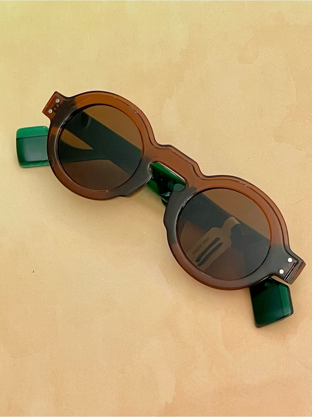 Free People Round Sunglasses Two Tones in Brown and Green with Brown Lenses